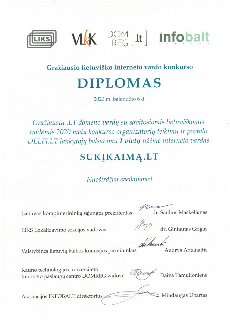 APDOVANOTAS sukįkaimą.lt DUOMENAS