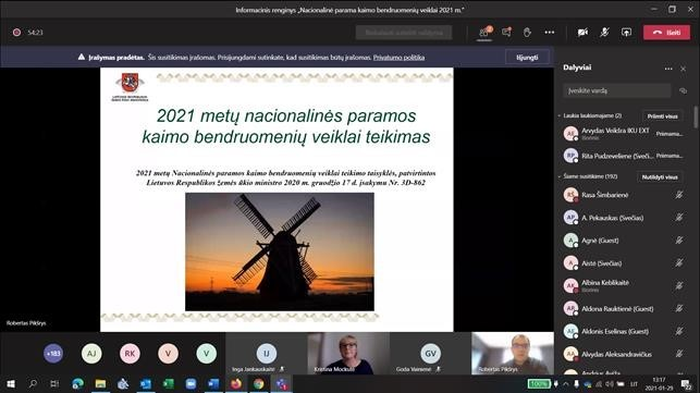 Informacinis renginys „Nacionalinė parama kaimo bendruomenių veiklai 2021 m.“